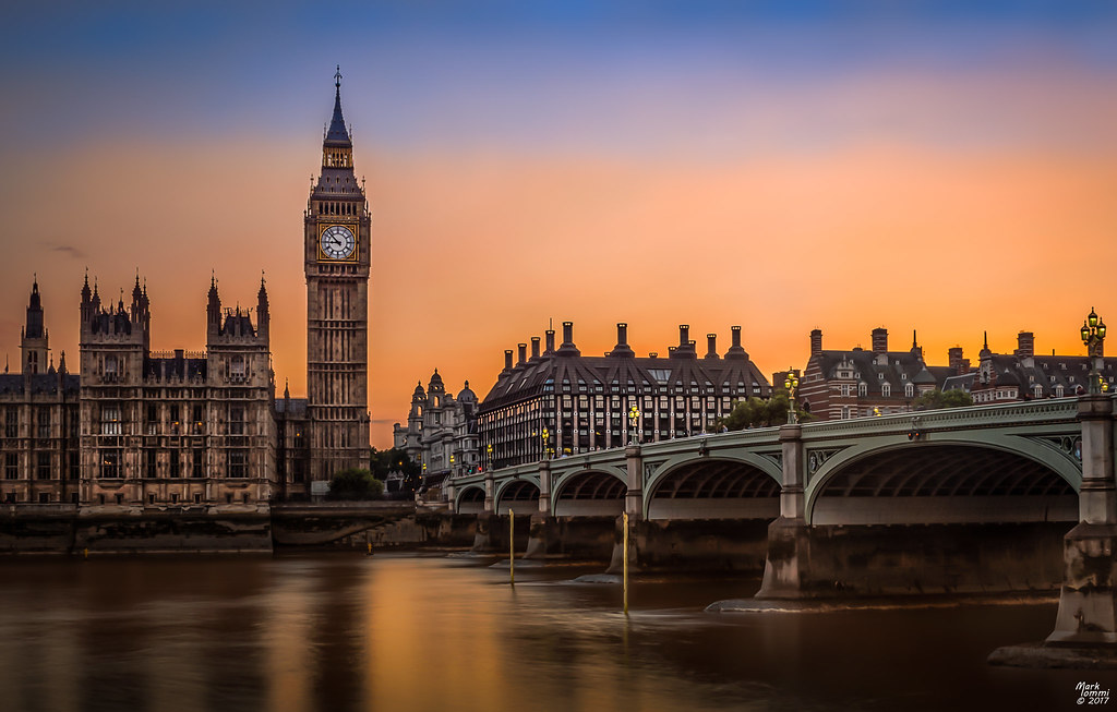 London Westminster Bridge and Big Ben at sunset